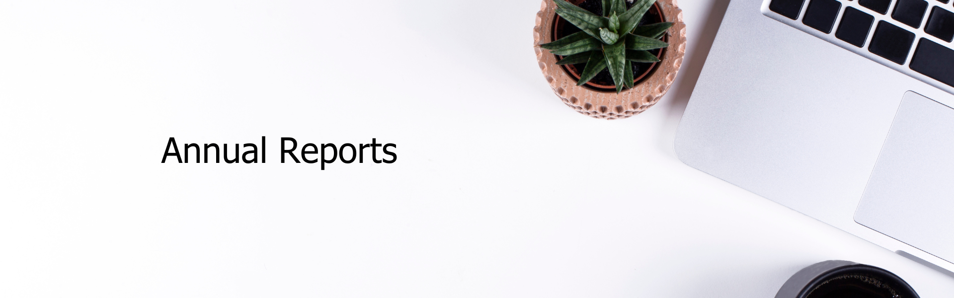 Annual Report text with laptop and plant