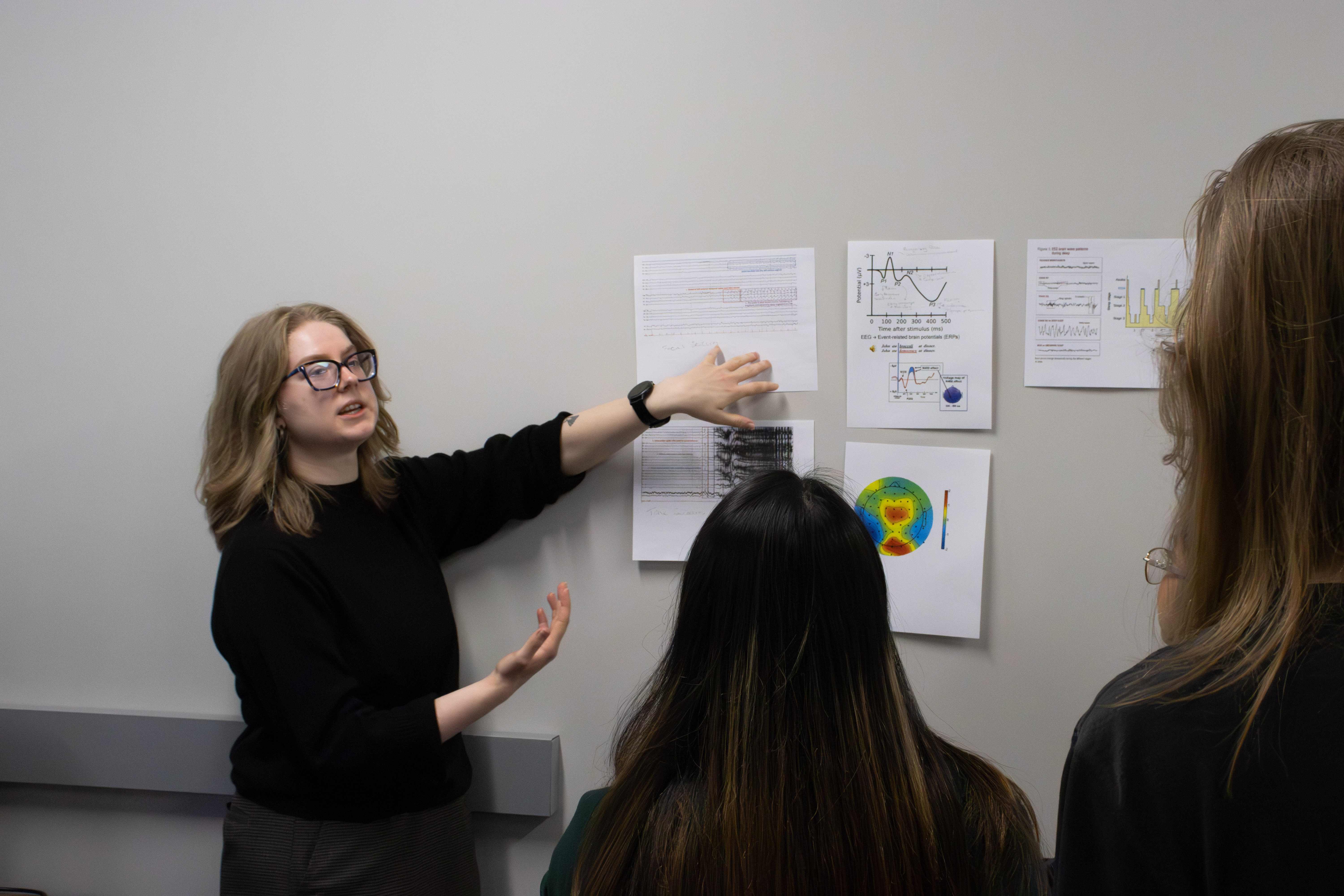 Researcher describing her work