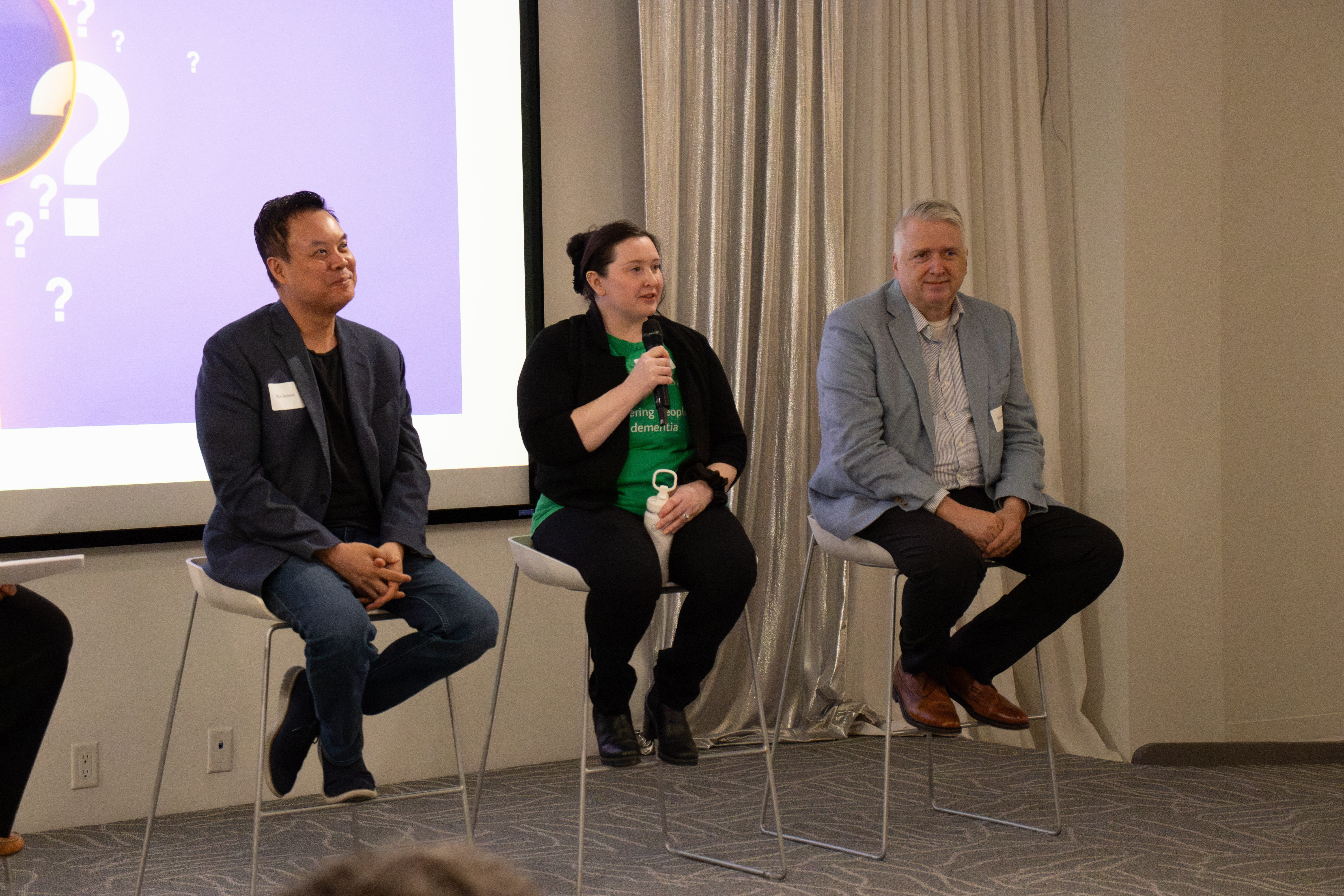 Lightning Talk 1 Panelists Ron Beleno, Rebekah Churchyard, and Steven Rolfe